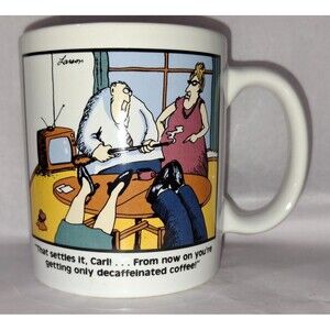 Gary Larson Far Side Coffee Mug Only Decaffeinated Coffee Carl Vintage 1980 **